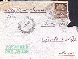 1942-ANNULLO MUTO RODI C.2 (5.2) Su Busta Affrancata Egeo Ordinaria C.50 - Storia Postale