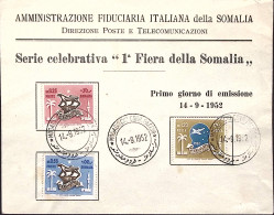 1952-SOMALIA A.F.I.S. 1 Fiera Della Somalia Serie Completa Su Busta Fdc - Somalie (AFIS)