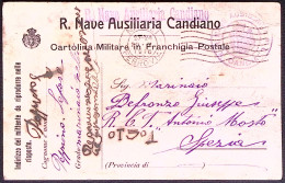 1916-R. NAVE AUSILIARIA CANDIANO Cartolina Con Intestazione A Stampa Della Nave  - Storia Postale