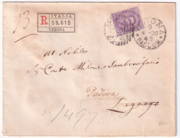 1886-Effigie Umberto I C. 50 (42) Isolato Su Raccomandata Verona (9.4.86) - Poststempel