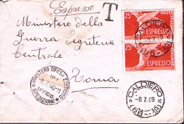 1949-Espresso Coppia Lire 25, Su Espresso, Segni Tassazione, Tassa Non Riscossa  - 1946-60: Marcophilie