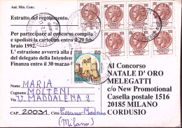 1992-Siracusana Sette Lire 100 (fuori Corso)+ Castelli Lire 50, Su Cartolina Con - 1991-00: Poststempel