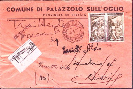 1955-ITALIA LAVORO Coppia Lire 40, Su Raccomandata Palazzolo S/Olio (8.4) - 1946-60: Marcophilie