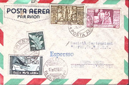 1937-P.A. AUGUSTO C.25 E C.50 +P.A. C.25 E Lire 2 Su Busta Via Aerea Espresso Fi - Storia Postale