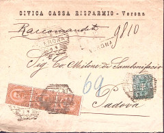 1893-effigie C.5 E Striscia Di Tre C.20 Su Raccomandata Verona/RACC. Annullo Esa - Storia Postale
