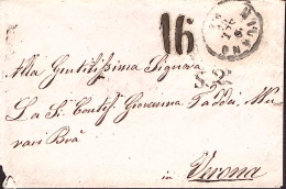 1864-SEDICI A Tampone Su Busta Milano (8.9) Per Verona Non Affrancata - Poststempel