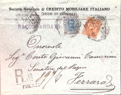 1893-effigie C.20 E C.25 Su Raccomandata Firenze (29.1) - Marcofilía