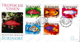 1977-Suriname 5 Valori Pesci Tropicali Su Busta Illustrata - Surinam