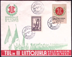 1946-Finlandia Busta Illustrata Affrancata Con 8m. III^Liittojuhla + Erinnofilo - Lettres & Documents