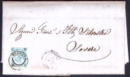 1866-lettera Affrancata 20 C.su 15 C.celeste Chiaro I Tipo Annullo Di Bergamo - Marcofilía