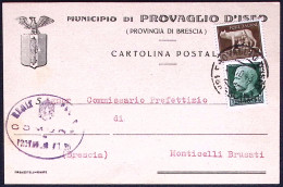 1943-municipio Di Provaaglio Di Iseo Brescia Con Emblema Fascista Cartolina Viag - Poststempel