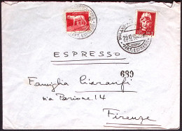 1945-espresso Affrancato L.2 + L.5 Imperiale Da Milano A Firenze - Marcofilía
