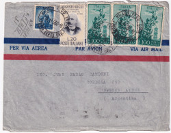 1950-Posta Aerea Tre Lire 100 + RIGHI + Democratica Lire 5 Su Busta Via Aerea Mi - 1946-60: Marcofilie