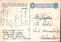 1943-DISTACCAMENTO R.M. CARINI Manoscritto Su Cartolina Franchigia Fori Di Spill - Weltkrieg 1939-45
