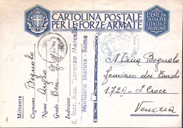 1942-R. INCR.AUS. LORENZO MARCELLO Tondo E Lineare Su Cartolina Franchigia - Weltkrieg 1939-45