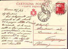 1947-TREGNAGO C.2 (13.1) Cartolina Postale Con Stemma Reale Lire 3 Fori Di Spill - 1946-60: Poststempel
