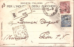 1907-Floreale C.10 E C.25 Su Cartolina Raccomandata Della Società Italiana Per L - Marcofilía