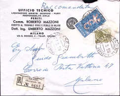 1959-EUROPA1958 Lire 60 +Siracusana C.50 Su Raccomandata Milano (27.5) - 1946-60: Storia Postale