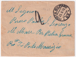 1918-Posta Militare 65 C.2 (25.8) Su Busta Non Affrancata, Segni Tassazione, Seg - Poststempel