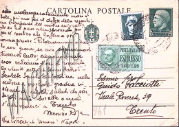 1943-Espresso Lire 1,25 + Imperiale C.15 Su Cartolina Postale Vinceremo C.15 - Marcophilie