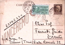 1943-Espresso Lire 1,25 Su Cartolina Postale Vinceremo C.30 Tuenno (17.7) - Marcophilie