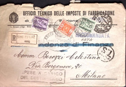 1940-Segnatasse C.25, 50 E Lire 1 Apposti A Milano(22.6) Su Raccomandata Tassa A - Marcophilie