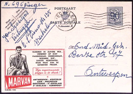 1952-Belgio Intero Postale 90c. Pubblicità Marvan - Lettres & Documents