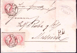 1869-Austria Lettera Affr.tre Valori 5 K Diretta A Messina, Manoscritto Via Geno - Briefe U. Dokumente