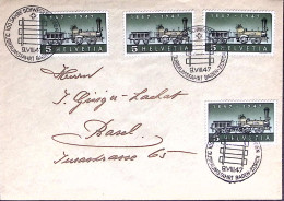 1947-Svizzera Busta Affrancata Quattro Valori Da 5c. Centenario Ferrovia Con Ann - Covers & Documents