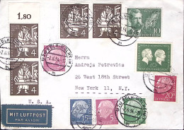 1954-Germania Lettera Aerea Per Gli U.S.A. Affrancatura Varia E Chiudilettera Si - Lettres & Documents