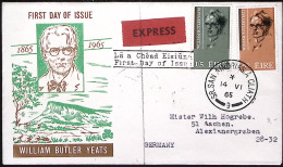 1965-Irlanda Espresso Fdc Diretto In Germania Affr.serie 2 Valori W.Butler Yeats - Cartas & Documentos