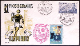 1955-Spagna Busta Illustrata Con Erinnofilo II^ Giochi Del Mediterraneo - Storia Postale