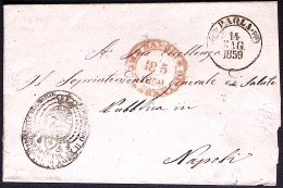 1859-Napoli Sopracoperta Con Bollo Rosso Di Real Servizio E Annullo Con Foglie D - ...-1850 Préphilatélie