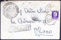 1943-lettera Affrancata Con Annullo Muto Di Spalato Del 21.7 E Bollo Ufficio Per - Weltkrieg 1939-45