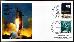 1969-USA-Vaticano Affrancatura Mista Busta Commemorativa Lancio Apollo 11 - Lettres & Documents