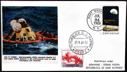 1969-USA-S.Marino Affrancatura Mista Busta Commemorativa Tematica Spazio Ammarag - Covers & Documents
