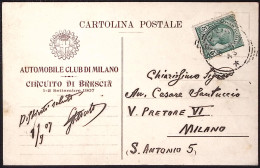 1907-Automobile Club Milano Circuito Di Brescia Cartolina Viaggiata Con Tracciat - Marcophilie