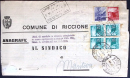 1949-piego Comune Di Riccione Affrancato Due Coppie 25 C.+ L.3 + L.6 Democratica - 1946-60: Storia Postale
