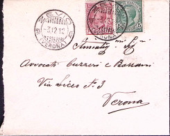 1912-ZEVIO C.2 (3.12) Su Busta, Affrancata LEONI C.5 E 10 - Poststempel