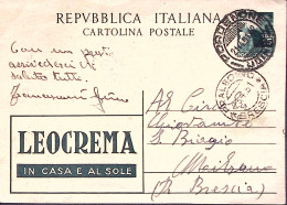 1951-Cartolina Postale Con Tassello Pubblicitario Leocrema Democratica Lire 15 V - 1946-60: Storia Postale