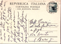 1951-Cartolina Postale R.P. PARTE DOMANDA Democratica Lire 15 - 1946-60: Storia Postale