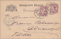 Bayern: 1887, Ganzsache  Mit Wz Von München In Die Türkei - Interi Postali