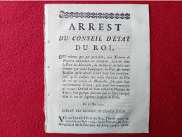 LOI 1775 PORT MARSEILLE MAITRES DE NAVIRES CONSOMATION VINS ET AUTRES BOISSONS SOUPÇON DE PESTE - Documenti Storici