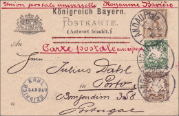 Bayern: 1894 Postkarte, Bezahlte Antwort Von Landau (Pfalz) Nach Portugal - Storia Postale