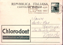 1951-Cartolina Postale Democratica Lire 15 Con Tassello Pubblicitario Chlorodont - 1946-60: Marcophilia