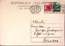 1950-Cartolina Postale Risposta Pagata Democratica Lire 12 Con Francobollo Aggiu - 1946-60: Poststempel