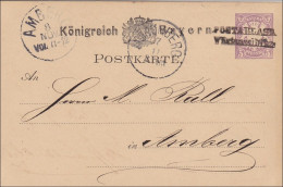 Bayern: 1881, Ganzsache Von Postablage Wüstensel..... Nach Amberg - Postal  Stationery
