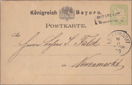 Bayern: 1888, Ganzsache Von Postablage Wiersberg Nach Neuenmarkt - Postwaardestukken