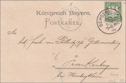 Bayern: 1899, Postkarte Von Ochsenfurt Nach Frankenberg MiNR. 61xI - Lettres & Documents