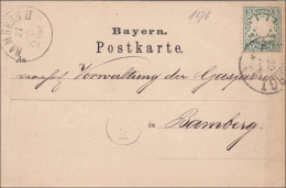Bayern: 1876, Postkarte Augsburg Nach Bamberg - Briefe U. Dokumente